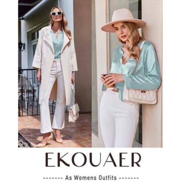 Ekouaer Women's 2-Piece Silk Satin PJs- Comfy Long Sleeve Sleep & Lounge Set XL - Picture 5 of 6